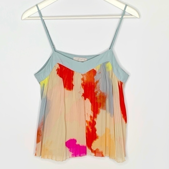 1. state Abstract Paint Spot Crop Pleated Tank small - Picture 1 of 7